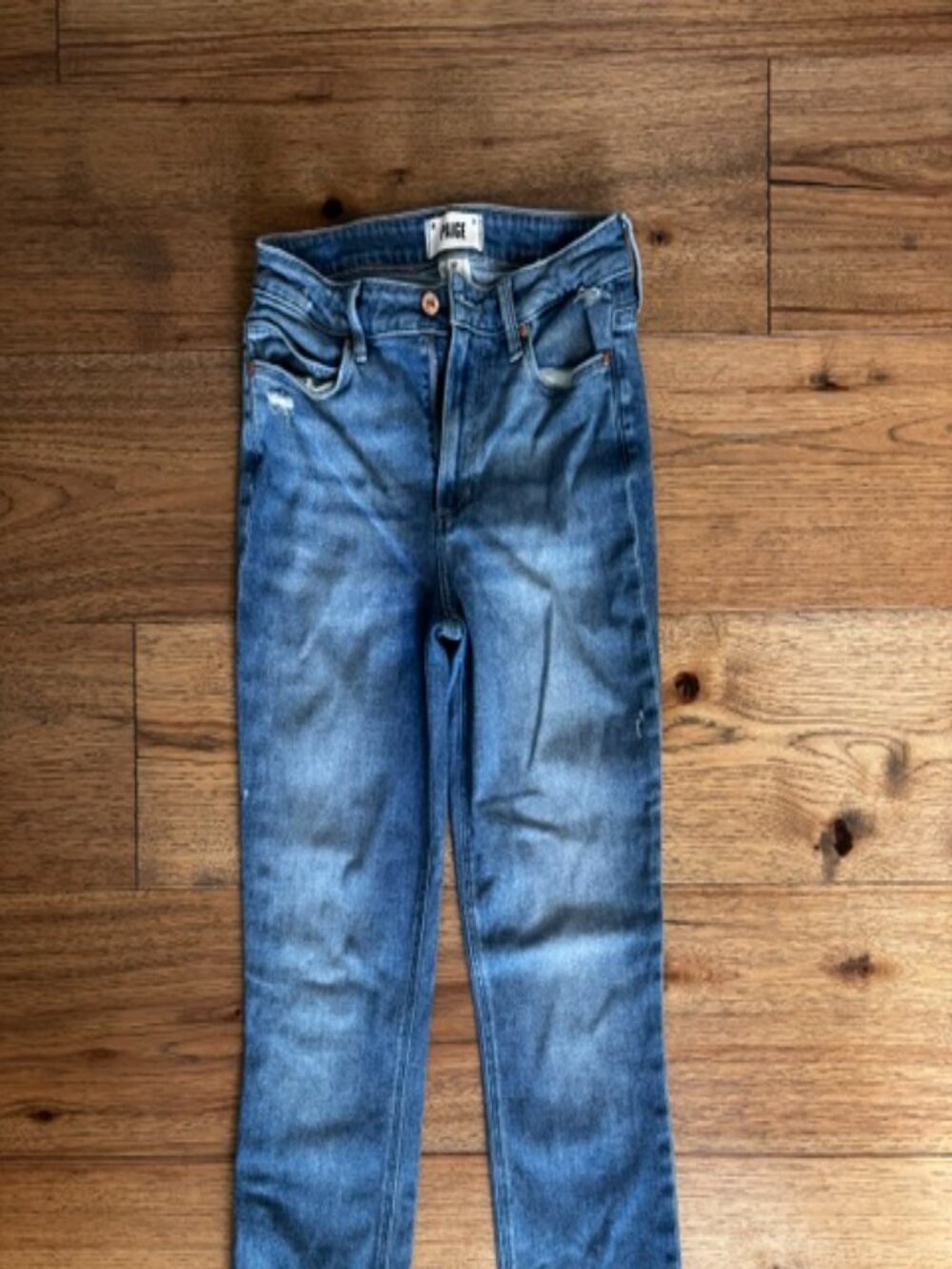 Paige straight leg jeans, raw hem, size 27